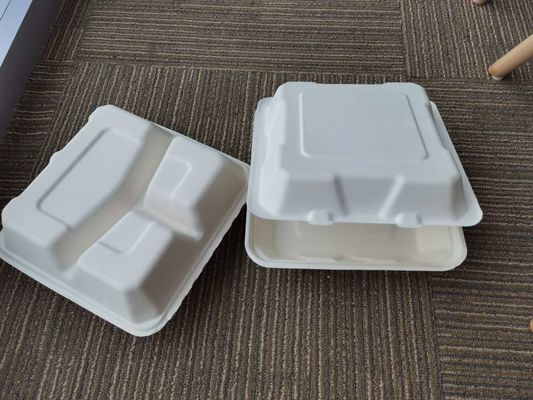 9inch biodegradable disposable clamsell cardboard box 3 compartment fast food takeout packaging box for restaurant