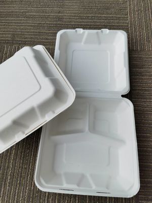 9inch biodegradable disposable clamsell cardboard box 3 compartment fast food takeout packaging box for restaurant