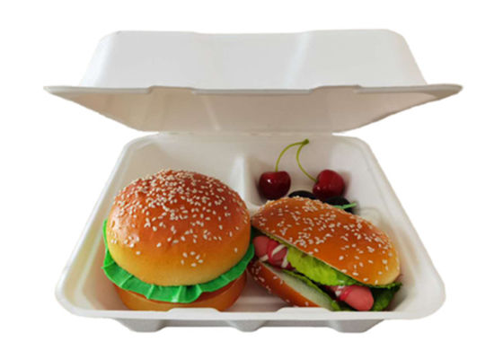 9inch biodegradable disposable clamsell cardboard box 3 compartment fast food takeout packaging box for restaurant