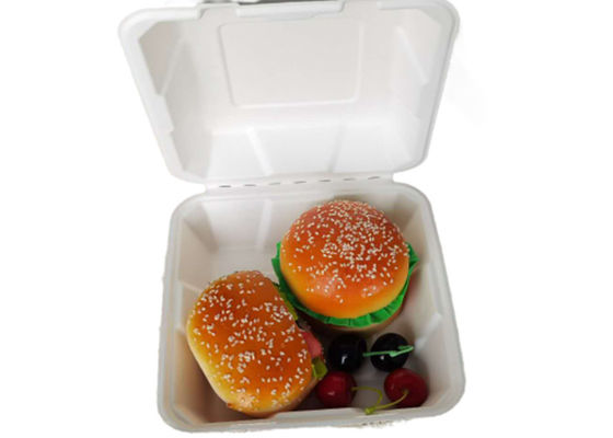 8 Inch  Clamshell Sugarcane  Biodegradable To Go Containers