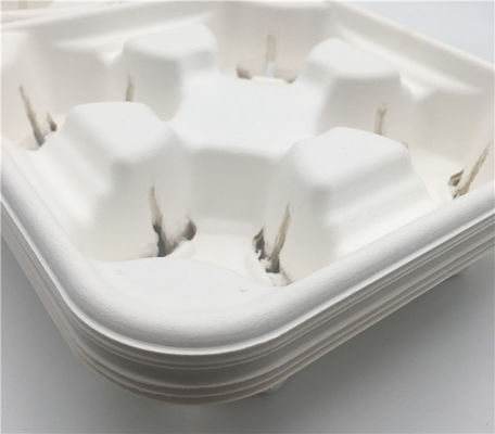 Disposable Biodegradable Bagasse Sugarcane Coffee paper pulp Cup Holder Carry Tray for 2/4 Cups