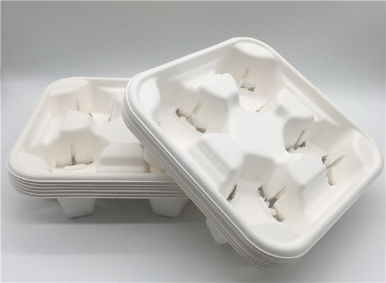 Disposable Biodegradable Bagasse Sugarcane Coffee paper pulp Cup Holder Carry Tray for 2/4 Cups