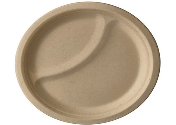 9 Inch 2 Compartment Biodegradable Sugarcane Bagasse Plates