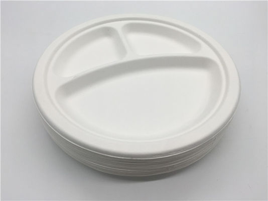 Cut Resistant 9" 3 Compartment Sugarcane Fibre Plates