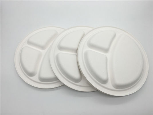 Cut Resistant 9" 3 Compartment Sugarcane Fibre Plates