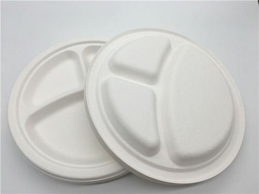 Cut Resistant 9" 3 Compartment Sugarcane Fibre Plates