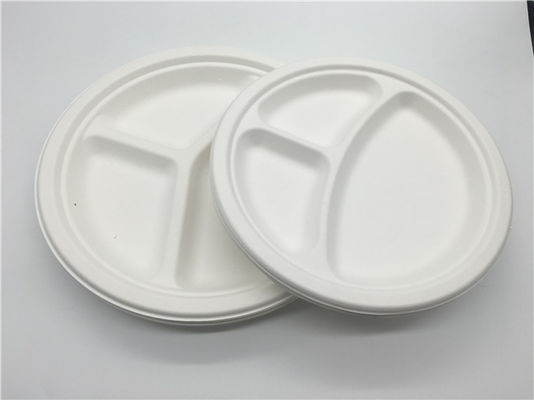 Cut Resistant 9" 3 Compartment Sugarcane Fibre Plates