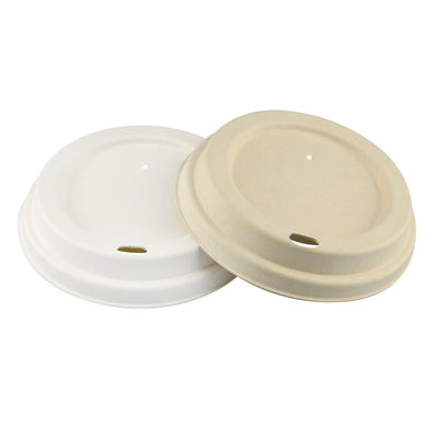 100% Biodegradable Sugarcane Pulp Molded Sip Lid , Round , Bleached 80mm cup lids