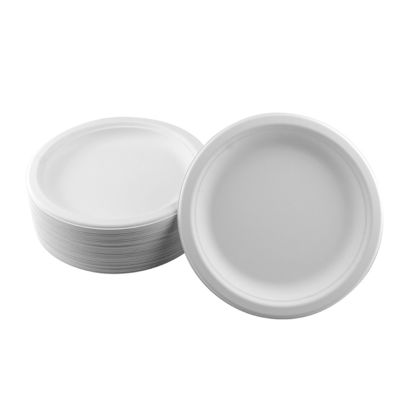 Disposable Surgacane Bagasse Pulp Round Food Plate 8.75 Inch In White And Nature Color