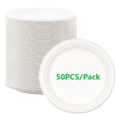 Disposable Surgacane Bagasse Pulp Round Food Plate 8.75 Inch In White And Nature Color