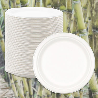 Disposable Surgacane Bagasse Pulp Round Food Plate 8.75 Inch In White And Nature Color