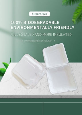 Biodegradable Compostable Hamburger Boxes , 6 Inch White Disposable For Fast Food