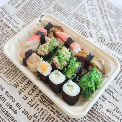 Disposable Paper Bagasse Food Dish , 8*6 Inch Square Plate For Take Away Fast Food