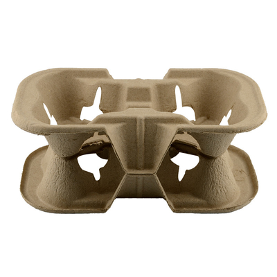 WholeSale 2 Cups Untearable Disposable Biodegradable Paper Pulp Cup Holders Natural Color
