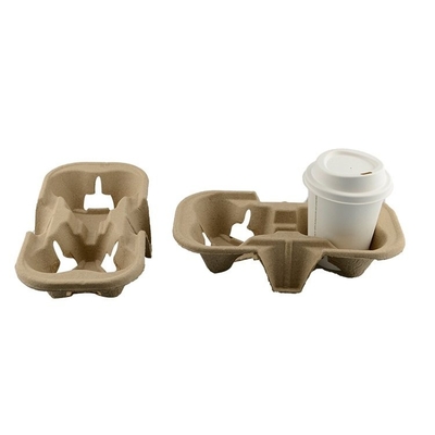 WholeSale 2 Cups Untearable Disposable Biodegradable Paper Pulp Cup Holders Natural Color