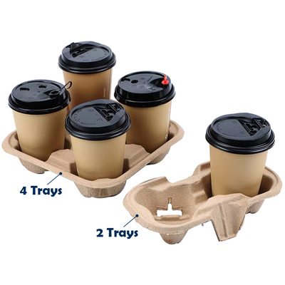 WholeSale 2 Cups Untearable Disposable Biodegradable Paper Pulp Cup Holders Natural Color