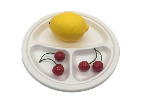 Cut Resistant 9" 3 Compartment Sugarcane Fibre Plates