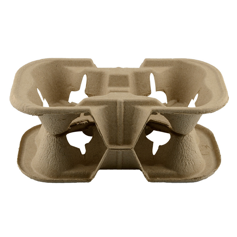 WholeSale 2 Cups Untearable Disposable Biodegradable Paper Pulp Cup Holders Natural Color